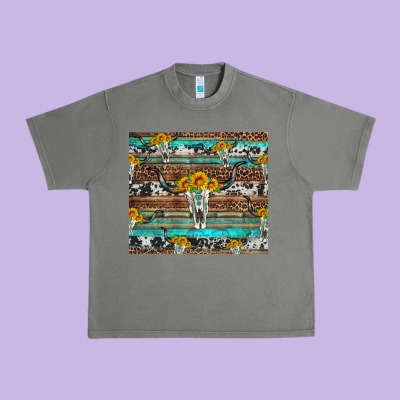Longhorn Bull Skull Cowhide Leopard Turquoise Urban Heavy Tee Designed By Artiststas