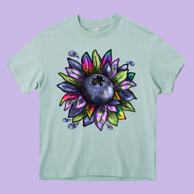 Blueberry Sunflower Heavy Core Tee Designed By Texasbilliewilder