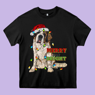 Merry And Bright Saint Bernard Heavy Core Tee Designed By Ranaportraitstore
