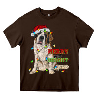 Chocolate Brown merry and bright saint bernard Heavy Core Tee - RanaPortraitStore