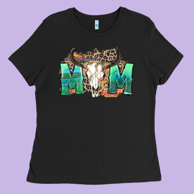 Mom With Bull Skull Ladies Tee Designed By Zillion Design Studio
