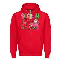 Red sleigh all day Zipper Hoodie - MaliasSmallBusiness