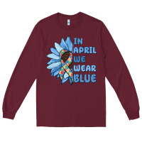 Burgundy in april we wear blue Long Sleeve Tee - MaliasSmallBusiness