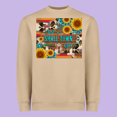 Just A Small Town Girl With Gemstone Sunflower Serape And Cowhide Heavyweight Sweatshirt Designed By Artiststas
