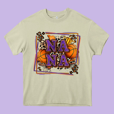 Basketball Nana With Leopard Heavy Core Tee Designed By Zillion Design Studio