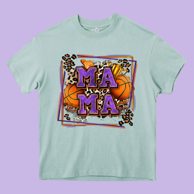 Basketball Mama With Leopard Heavy Core Tee Designed By Zillion Design Studio