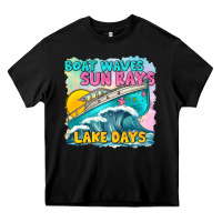 Black boat waves sun rays lake days Heavy Core Tee - texasbilliewilder