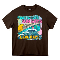 Chocolate Brown boat waves sun rays lake days Heavy Core Tee - texasbilliewilder