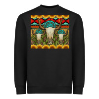 Black bull skulls gemstones and cactus with leopard and aztec Heavyweight Sweatshirt - Artiststas