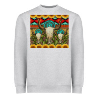 Heather Grey bull skulls gemstones and cactus with leopard and aztec Heavyweight Sweatshirt - Artiststas