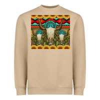 Bull Skulls Gemstones And Cactus With Leopard And Aztec Heavyweight Sweatshirt | Teevron