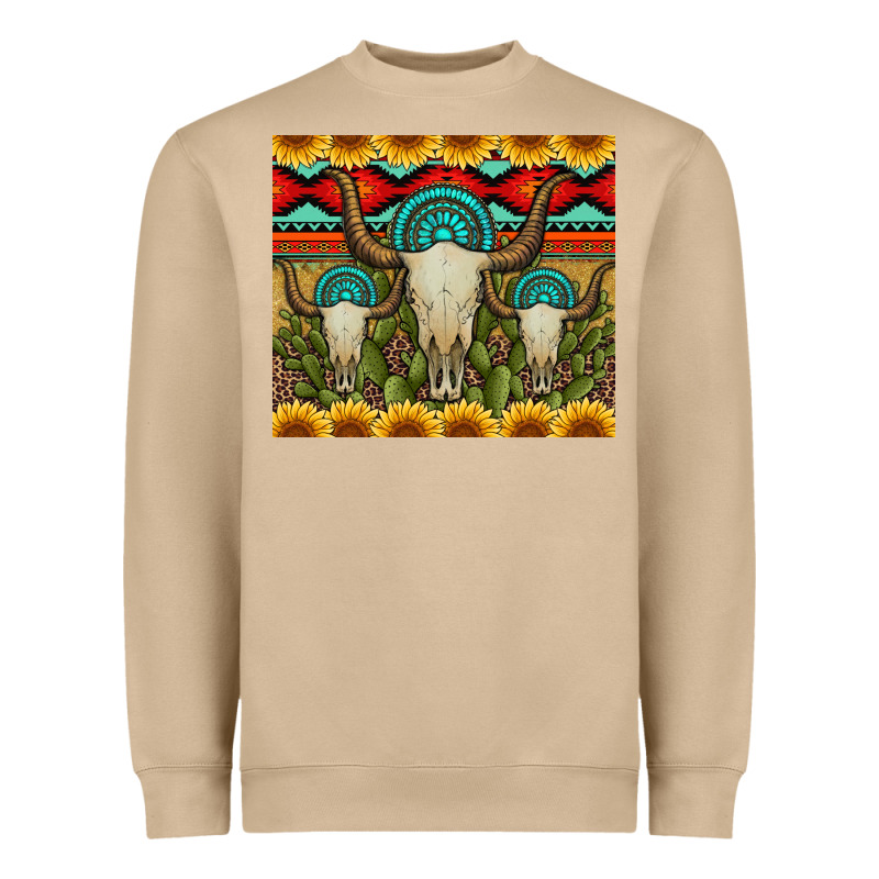 Bull Skulls Gemstones And Cactus With Leopard And Aztec Heavyweight Sweatshirt by Artiststas | Teevron