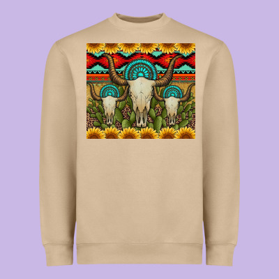 Bull Skulls Gemstones And Cactus With Leopard And Aztec Heavyweight Sweatshirt Designed By Artiststas