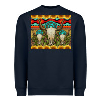 Navy bull skulls gemstones and cactus with leopard and aztec Heavyweight Sweatshirt - Artiststas