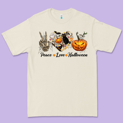 Peace Love Halloween Premium Tee Designed By Texasbilliewilder