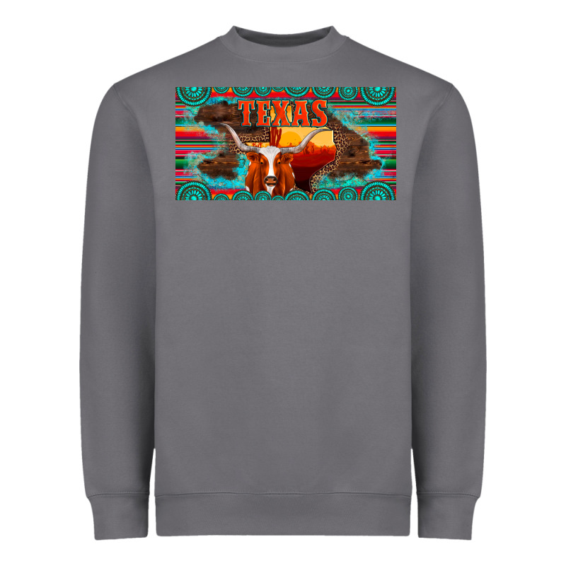 Texas And Map With Longhorn Serape Gemstone Licanse Plate Heavyweight Sweatshirt by Artiststas | Teevron