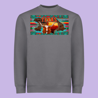 Texas And Map With Longhorn Serape Gemstone Licanse Plate Heavyweight Sweatshirt Designed By Artiststas