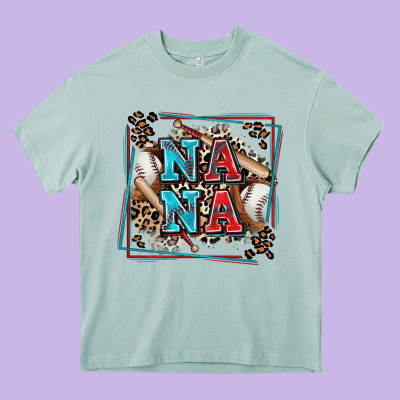 Baseball Nana With Leopard Heavy Core Tee Designed By Zillion Design Studio