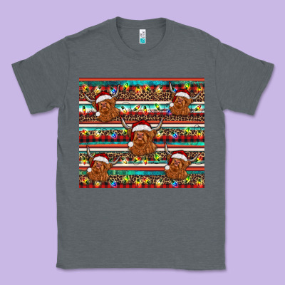 Christmas Turquoise Serape Highland Cow Classic Tee Designed By Barkaloodesign