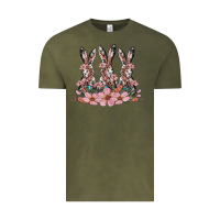 Vintage Olive rabbits with blossom flower Vintage Tee - Artiststas