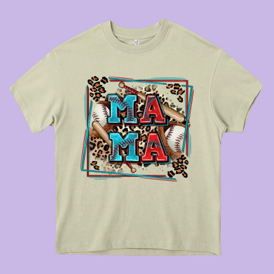 Baseball Mama With Leopard Heavy Core Tee Designed By Zillion Design Studio