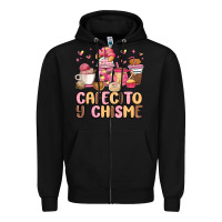 Black cafecito y chisme Zipper Hoodie - MaliasSmallBusiness