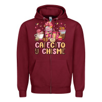 Burgundy cafecito y chisme Zipper Hoodie - MaliasSmallBusiness