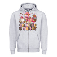 Heather Grey cafecito y chisme Zipper Hoodie - MaliasSmallBusiness