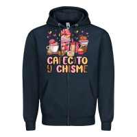 Navy cafecito y chisme Zipper Hoodie - MaliasSmallBusiness