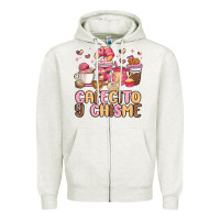 Oatmeal Heather cafecito y chisme Zipper Hoodie - MaliasSmallBusiness