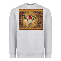 Heather Grey bull skull flowers glitter and leopard Heavyweight Sweatshirt - Artiststas