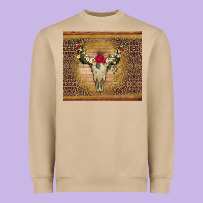 Bull Skull Flowers Glitter And Leopard Heavyweight Sweatshirt Designed By Artiststas