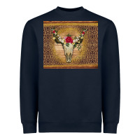 Navy bull skull flowers glitter and leopard Heavyweight Sweatshirt - Artiststas