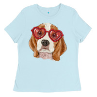 Baby Blue Beagle with love glasses Ladies Tee - RanaPortraitStore