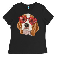 Black Beagle with love glasses Ladies Tee - RanaPortraitStore