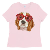 Bubblegum Pink Beagle with love glasses Ladies Tee - RanaPortraitStore