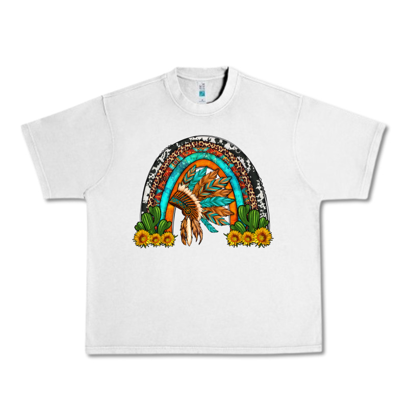 Indian Headdress Cactus And Sunflowers Rainbow Urban Heavy Tee by Artiststas | Teevron