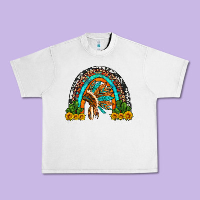 Indian Headdress Cactus And Sunflowers Rainbow Urban Heavy Tee Designed By Artiststas
