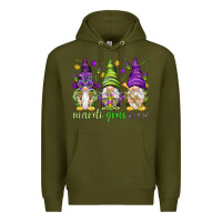 Army Green Mardi Gras crew with gnomes Premium Hoodie - NancyCooperArtShop