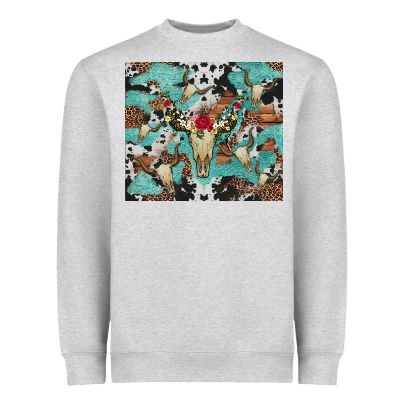Bull Skull Flowers Cowhides And Leopard Heavyweight Sweatshirt by Artiststas | Teevron