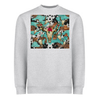 Heather Grey bull skull flowers cowhides and leopard Heavyweight Sweatshirt - Artiststas