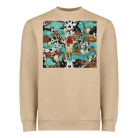 Mushroom bull skull flowers cowhides and leopard Heavyweight Sweatshirt - Artiststas
