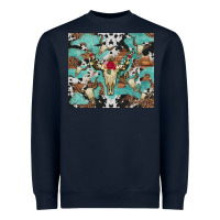 Navy bull skull flowers cowhides and leopard Heavyweight Sweatshirt - Artiststas