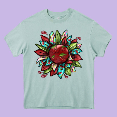 Cherry Sunflower Heavy Core Tee Designed By Texasbilliewilder