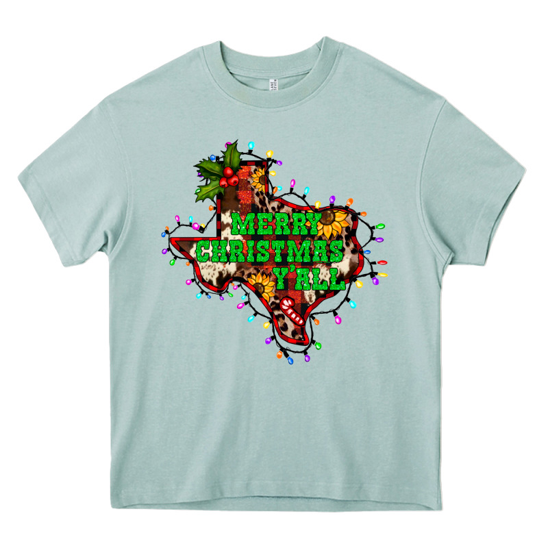 Merry Christmas Y'all Texas Map Heavy Core Tee by BarkalooDesign | Teevron