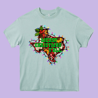 Merry Christmas Y'all Texas Map Heavy Core Tee Designed By Barkaloodesign