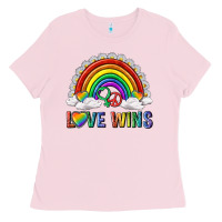 Bubblegum Pink love wins with daisy and heart Ladies Tee - texasbilliewilder