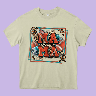 American Football Mama With Leopard Heavy Core Tee Designed By Zillion Design Studio