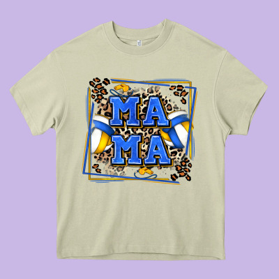 Volleyball Mama With Leopard Heavy Core Tee Designed By Zillion Design Studio