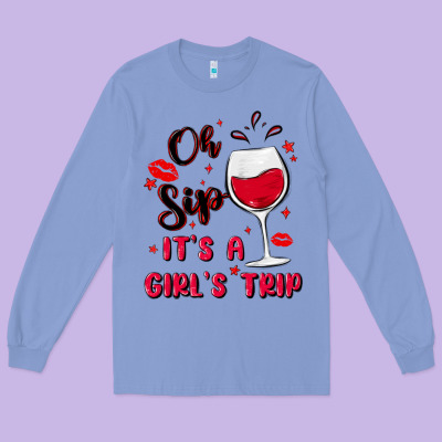 Oh Sip It's A Girl's Trip Long Sleeve Tee Designed By Maliassmallbusiness